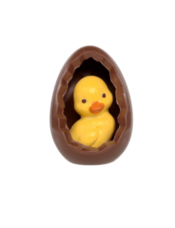 Chocolade gekarteld ei met kuiken 14cm (pak. 17)
